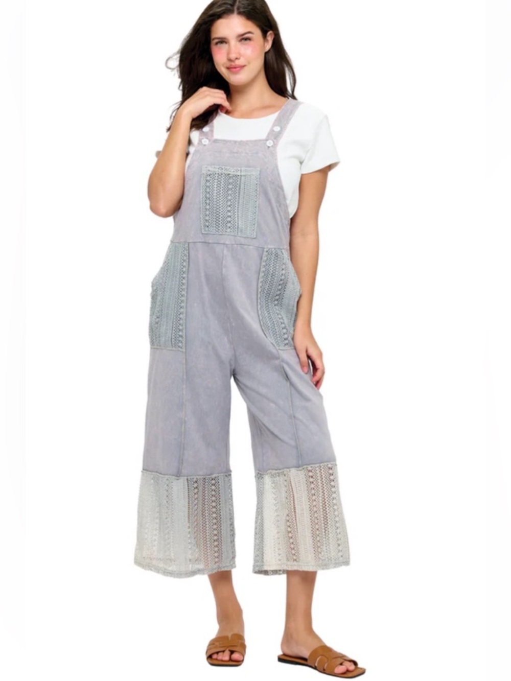 Lavender Crochet-Trim Overall Jumpsuit